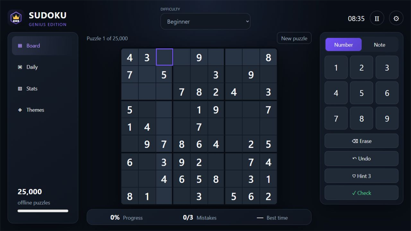 Sudoku Genius Edition game board